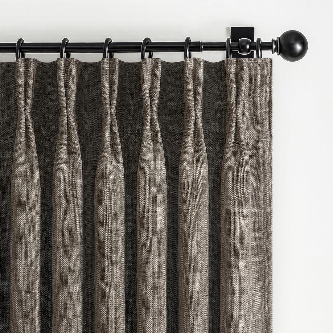Blackout Dual Layer Linen Bedroom Curtains 84 Inches Long 2 Panels Set, Chocolate Tart Memory Trained Pinch Pleated Thermal Noise Canceling Farmhouse Privacy Windows Curtain for Living Room Darkening