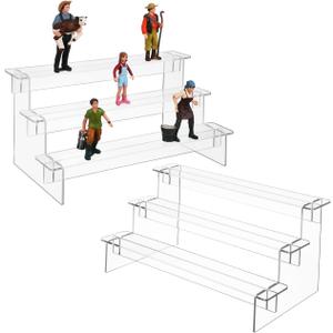 UKCOCO Acrylic Display Risers 2-Pack 11.415.905.51In Clear 3-Tier Stand Space-Saving for Desktop Organization for Action Figures, Figurines, Collectibles Display