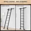 Fredbeck 8ft Rolling Library Aluminium Step Ladder 96" with 4FT Sliding Hardware Track Kit Bottom Wheel Included,for Kitchen,Loft,Warehouses,Bookstore,Atti,Dressing Room,Metal Black