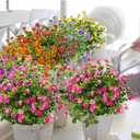 Grunyia 10 Bundles Artificial Fake Flowers, Faux Outdoor Plastic Plants UV Resistant Shrubs Outside Indoor Decorations (Pink-Eucalyptus)