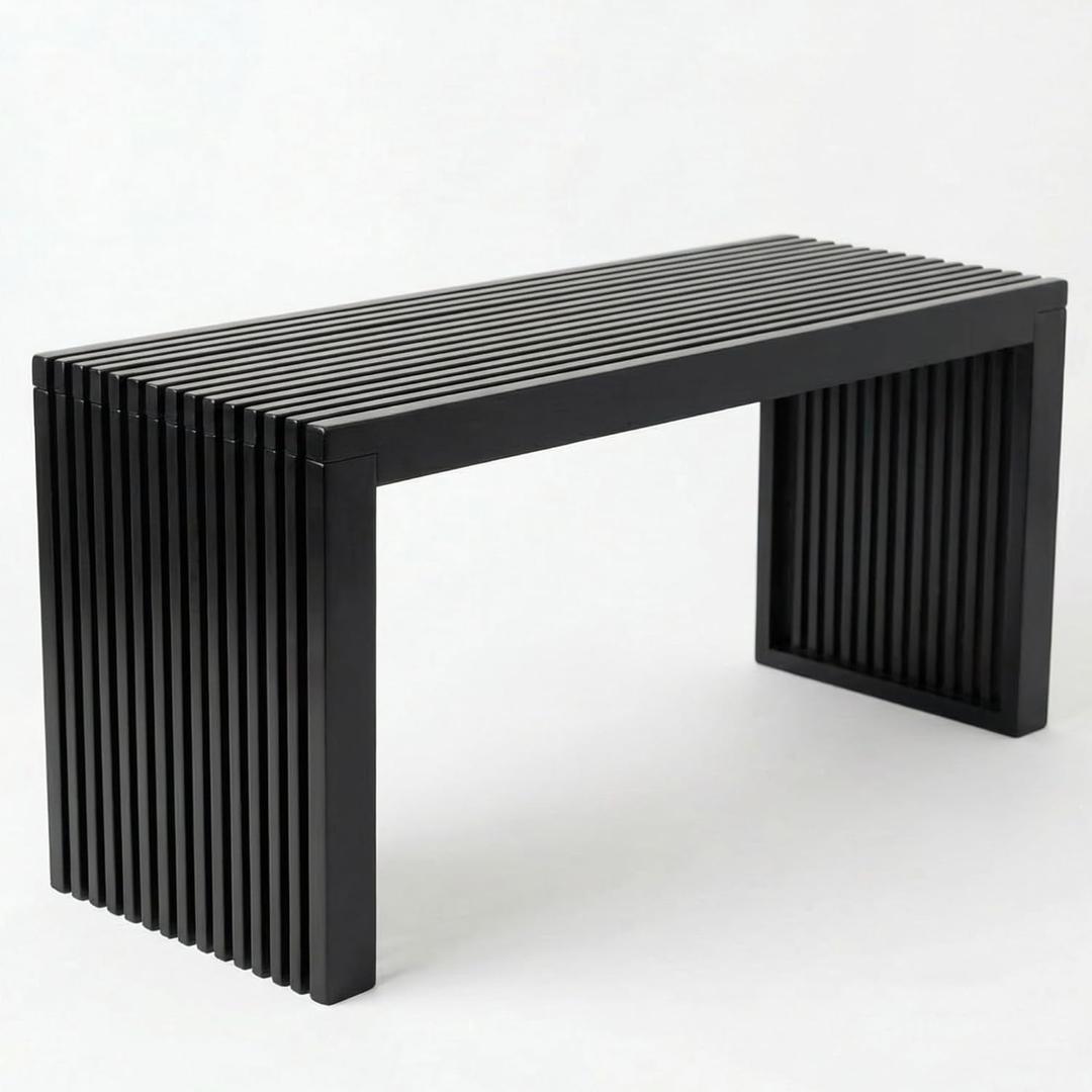 Bamboo Natural 36 inch Wooden Bench, Small Wood Benches for Entryway, Living & Dining Room, Kitchen, Bedroom, Bathroom, Hallway, Front Door, For Indoor & Outdoor Patio Use, Mid Century Modern Decor (Waterfall Black)