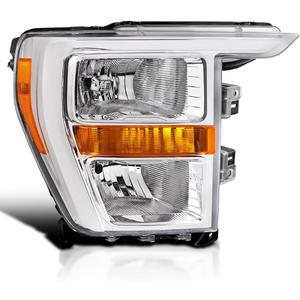 SPEC-D TUNING Chrome Passenger Right Side Halogen Type Headlight Compatible with 2021-2023 Ford F150 Head Lamp Assembly (Chrome Housing Clear Lens Right)