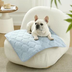 COZY KISS Cooling Couch Arm Cover for Dog Washable, Cool Sofa Cushion Mat | Q-Max >0.4 Cool Tech, Non-Slip Pet Pad for Car Seat Protector, Liquid Pee Proof Mat for Dog, Cats, 27.5x27.5 Inch, Blue, Small