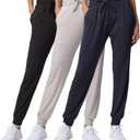 Real Essentials 3 Pack: Women's Lounge Joggers Sweatpants with Pockets Yoga Running Athletic Workout, Set 3, L, Pack of 3