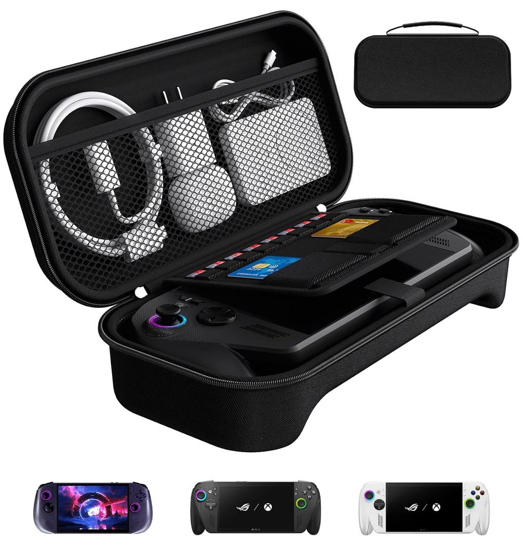 Ivoler Carrying Case for Lenovo Legion Go S/ASUS ROG Xbox Ally/Xbox Ally X Portable Hard Shell Pouch Travel Bag Built-in Gaming Charger Dock Storage, 8 MicroSD and 2 Credit Sized Cards Slots -Black