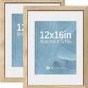 VCK 12x16 Picture Frame 2 Pack - Natural Wood Grain, High-End Wood Poster Frames with Tempered Glass, Display 8.5x11 Photo with Mat or 12x16 without Mat, Art Gallery-Quality, Wall Hanging, Natural