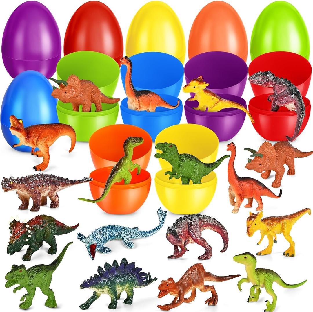 SpringFlower Filled Easter Egg With Dinosaur Toy,Easter Basket Stuffers for Kids, Easter Egg Hunt Game,Easter Party Favor Supplies Classroom Rewards, Basket Essentials, 12 PACK