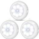 Motion Sensor Light Indoor, LED Night Light Closet Lights, Under Cabinet Lights, AA Battery Operated Stick on Wireless Puck Lights for Wall, Step, Stair, Dimmable (3 Pack)