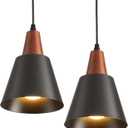 2 Pack Pendant Lights, Black Pendant Lights Kitchen Island,Wood Dome Minimalist Industrial Ceiling Hanging Lights for Kitchen Island, Barn, Dining Room, Living Roo m, Bedroom