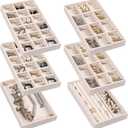 Frebeauty Jewelry Organizer Tray,Stackable Velvet Jewelry Trays,Drawer Inserts Earring Organizer For Women Jewelry Storage Display Case for Rings Stud Necklaces,Set of 6(Beige)