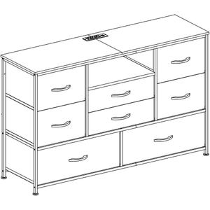47.4 Inch TV Stand Up to 50 Inch TV, 8 Fabric Drawers Dresser with RGB LED Light and Power Outlet, Chest of Drawers for Hallway, Entertainment Center with Storage for Living Room, Entryway, Bedchamber (White)