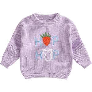 Toddler Girls Sweater Easter Clothes Rabbit Flower Embroidery Crew Neck Long Sleeve Kids Pullovers Fall Tops Size: 18-24 Months