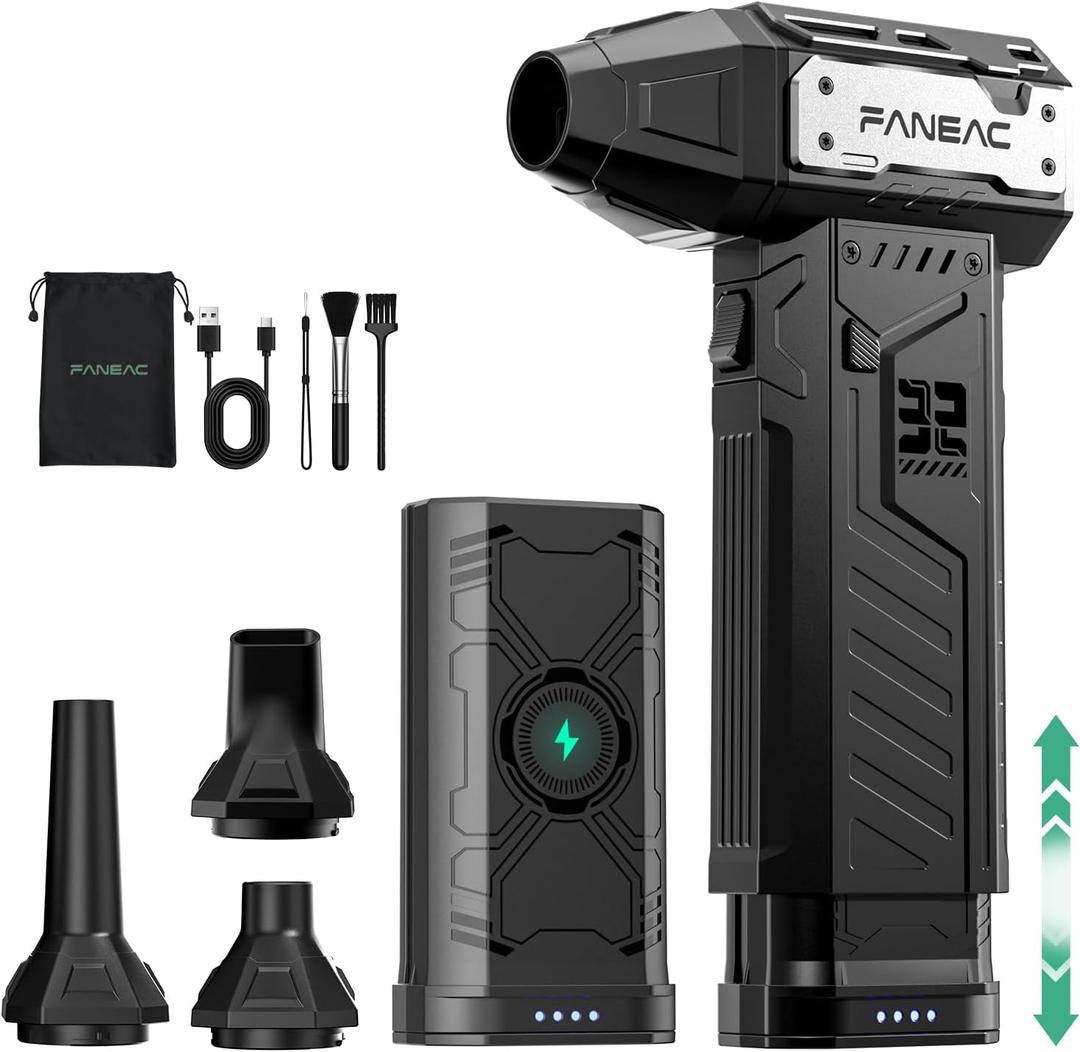 Electric Air Duster - 2 x Battey Pack Swappable, 150,000 RPM Compressed Air Blower, 3-Speed Cordless Air Duster for PC Cleaning, Canned Air Replacement with Fast Charging