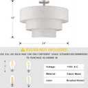 3 Tier 7 Light 24" Cream Linen Drum Fabric Brushed Nickel Semi Flush Mount Light Farmhouse Fixture
