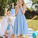 Arshiner Girls Summer Dress Maxi Spaghetti Strap Ruched Flowy Beach Boho Casual Teen Girl Sundress 6-14 Years (Blue)