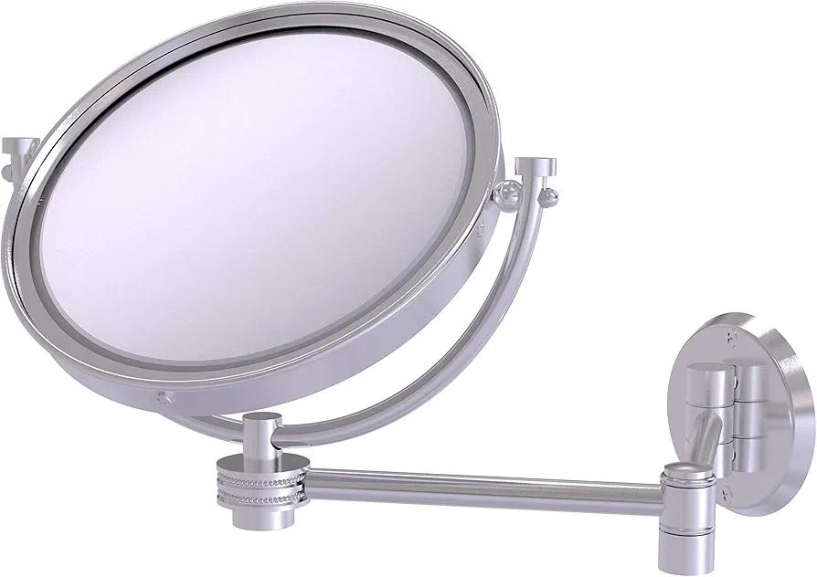 Allied Brass WM-6D/4X-SCH 8 Inch Wall Mounted Extending Make-Up Mirror 4X Magnification with Dotted Accent, Satin Chrome