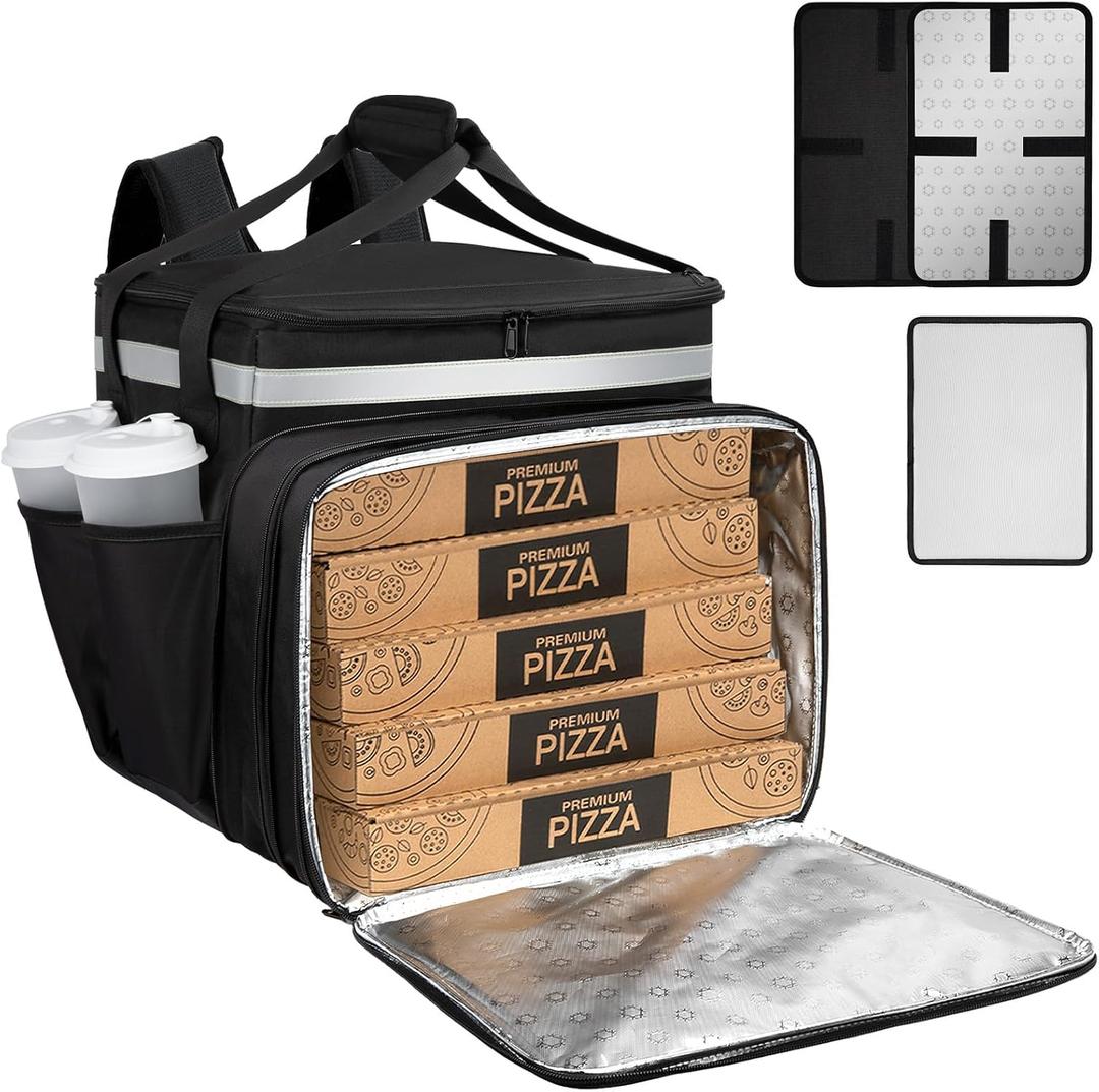 Food Delivery Backpack, Expandable Delivery Backpack Pizza Bag, XL | Reflective Strips, Cup Holder,Hot/Cold Insulated Backpack Bike Food Delivery Bag Suitable for Uber Eats, DoorDash, Black