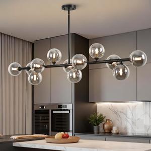 Dining Room Chandelier Black and Smoke Gray Linear Chandeliers, 50.6 inch