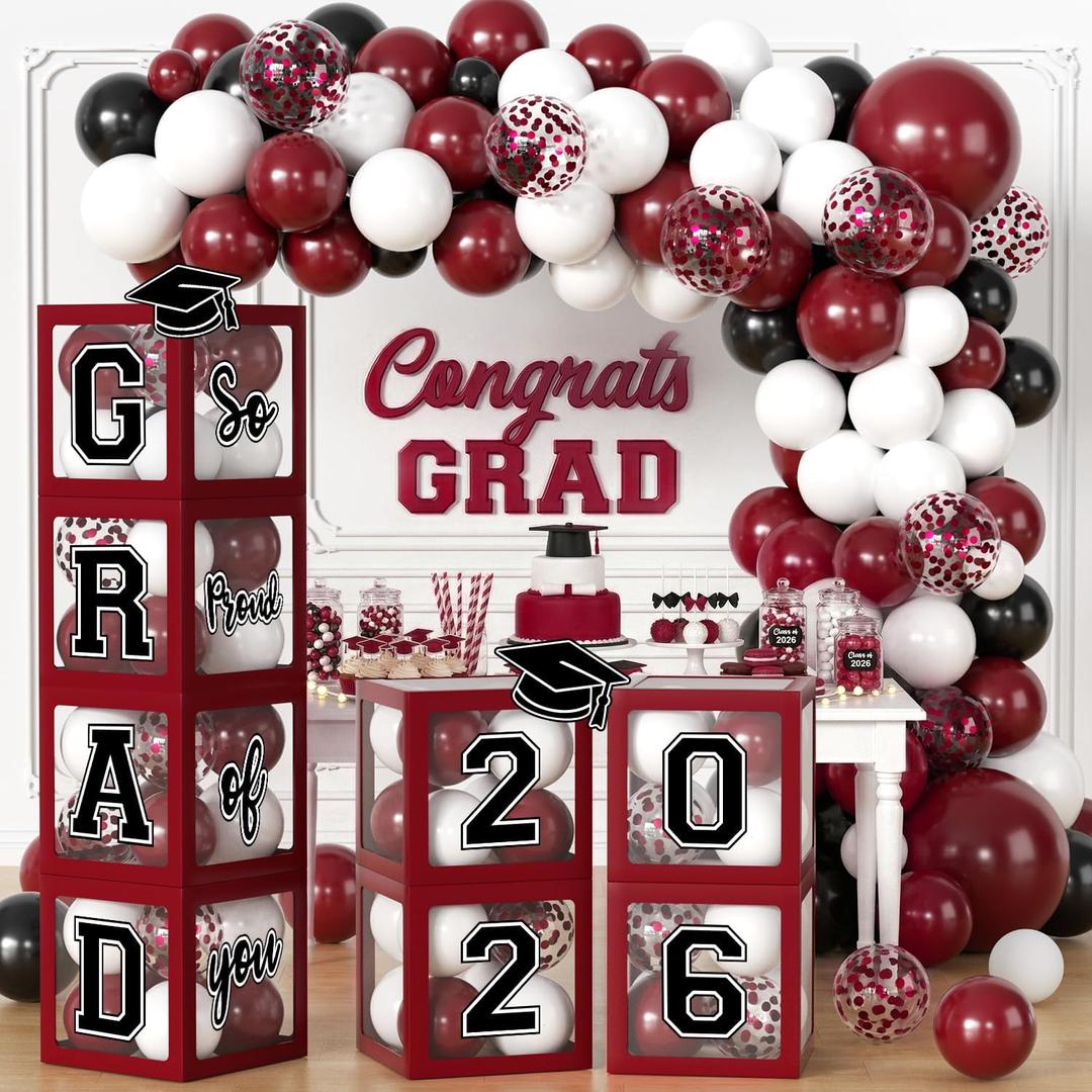 2026 Graduation Decorations, Maroon Graduation Decorations 2026 Arch Kit Boxes With Letters 2026 Grad for Middle School High School College ect, (Only balloons)