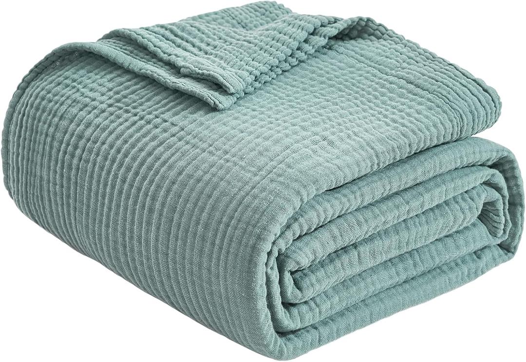 EMME Cotton Throw Blanket for Couch Soft Muslin Blankets 50"x60" Lightweight Breathable Blanket All Season Gauze Blanket, Teal
