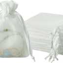QIANF 20 Pcs White Small Organza Bags 4X6 inch for Wedding Favors with Drawstring, Mini Mesh Gift Bags Jewelry Pouch for Candy Bridal Shower Party Favor Baby Shower Christmas