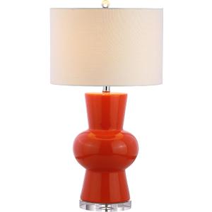 JONATHAN Y 28.5" Coral Ceramic Table Lamp for Living Room Bedroom Nightstand, Modern Hourglass LED Bedside Lamp with Crystal Base and Linen Shade (JYL4027C)