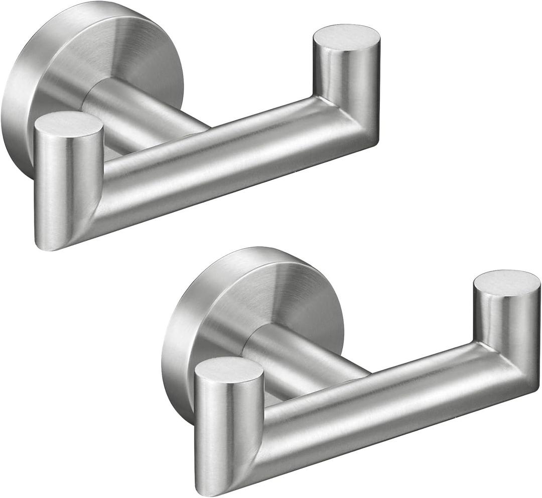 Angle Simple Towel Hook Brushed Nickel 2 PCS, SUS304 Stainless Steel Double Robe Hook, Bathroom Towel Holder, Wall Mount