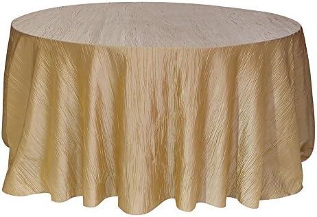 Your Chair Covers - 132 Inch Round Crinkle Taffeta Tablecloth - Champagne, Crushed Shiny Dining Table Cloth for Wedding Party Birthday Baby Bridal Shower