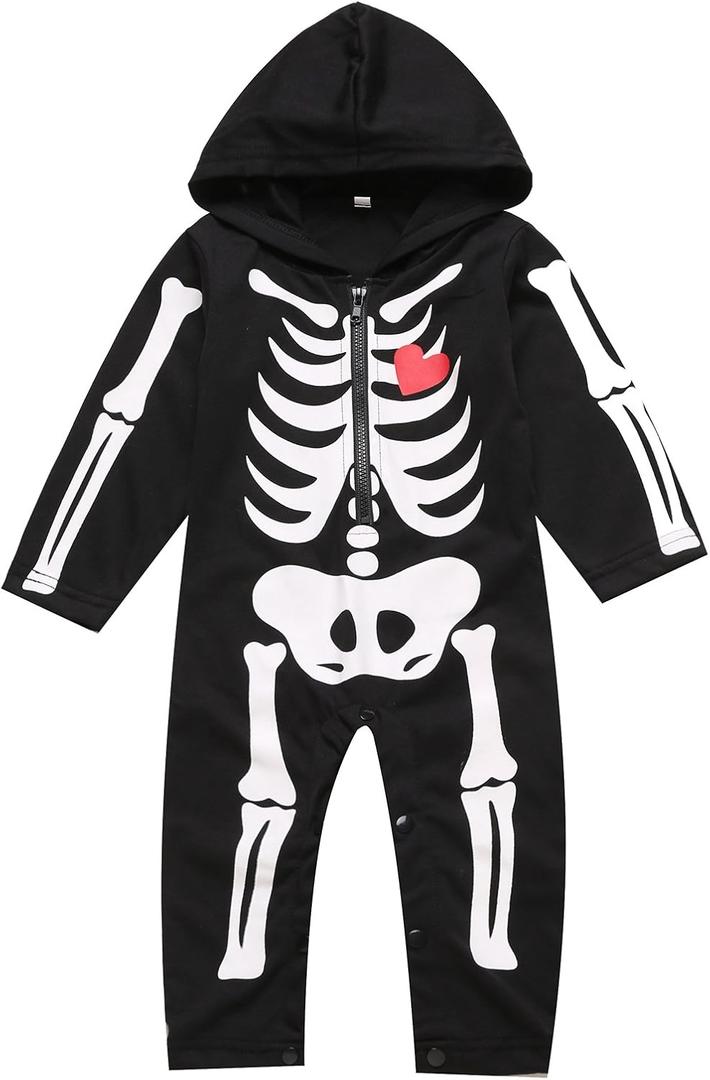 LENSOUS Baby Boy's Skeleton Halloween Costume Long Sleeve Hoodie (12-18 Months, Black01)
