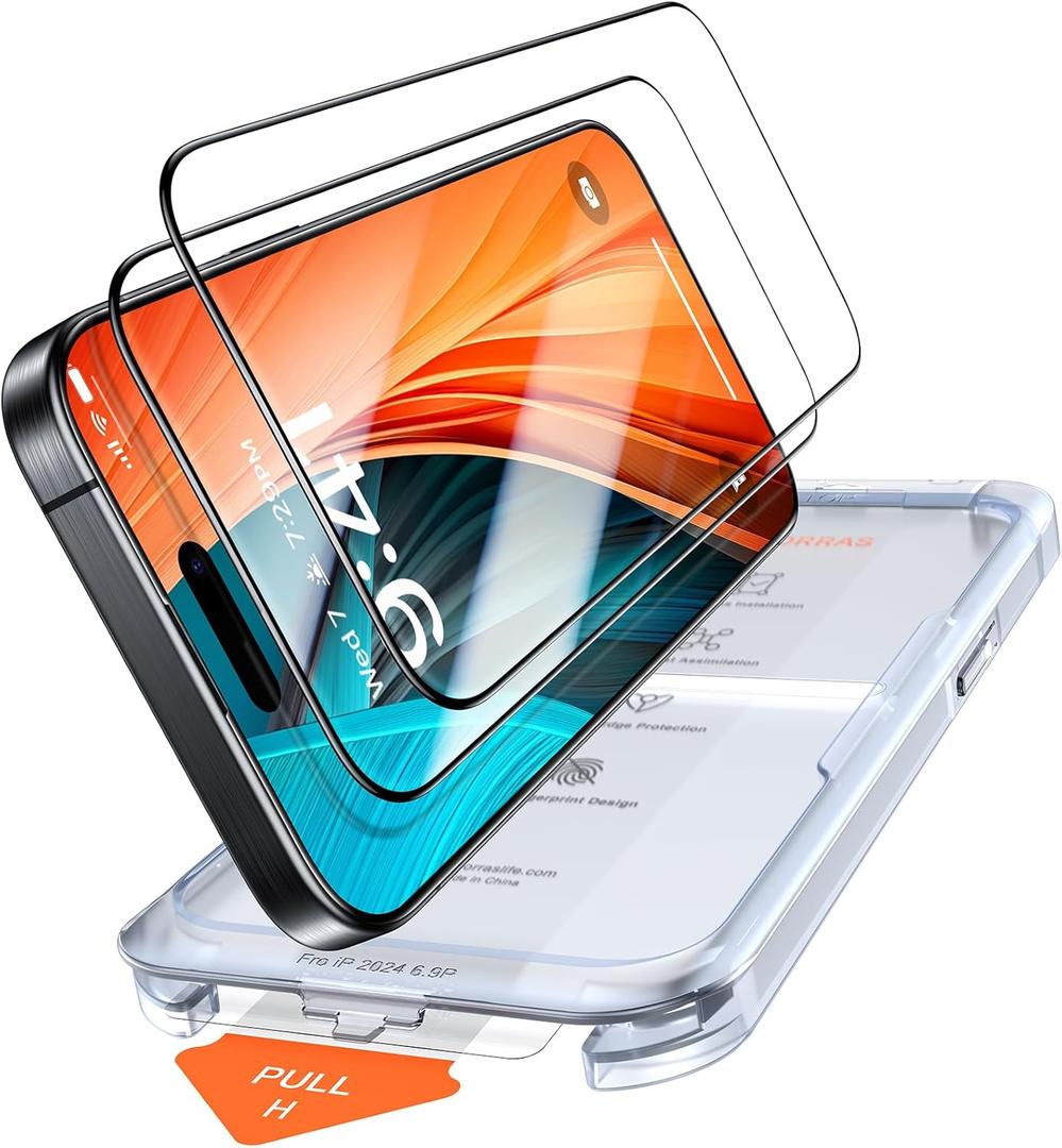 TORRAS Military-Grade Shatterproof for iPhone 16 Pro Screen Protector [9H+ Aerospace Tempered Glass One-Step Installation] Full Coverage Fit Bubble Free Top-Notch Protection, 2 Pack, GlassGo X