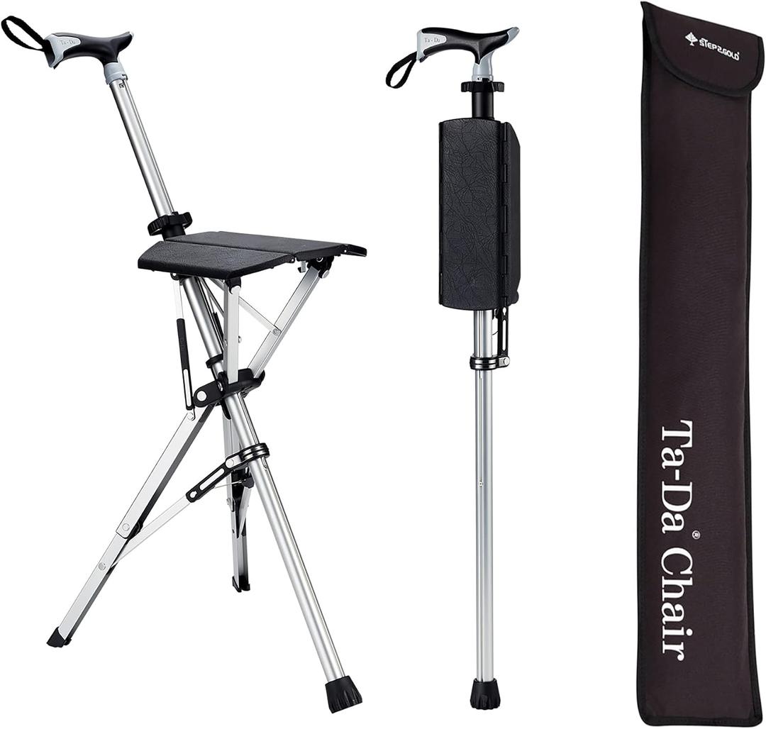 STEP2GOLD Ta-Da Chair S1- Foldable Walking Cane with Seat (34.6"/Black)