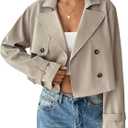 GORGLITTER Women's Cropped Trench Coat Lapel Button Down Long Sleeve Casual Jacket Outwear Fall Outfits 2025 Apricot Petite XS