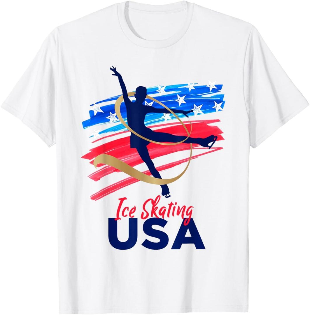 Ice Skating Dance Support the Team Tshirt USA Flag Gift Unisex T-Shirt Size M