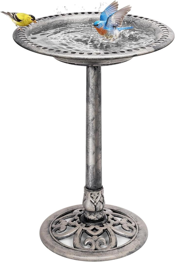 VIVOHOME Bird Bath for Outside, Polyresin Pedestal Bird Baths for Outdoor, Garden, 28 Inch Height Weather-Resistant Birdbaths with 20" Bowl, Gray
