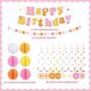 Pasimy Groovy Party Decorations Daisy Birthday Banner Garland Boho Flower Happy Birthday Decor Retro Hippie Hanging Swirls Streamer Groovy Honeycomb Balls Dot Garland Banner for Boho Party Supplies