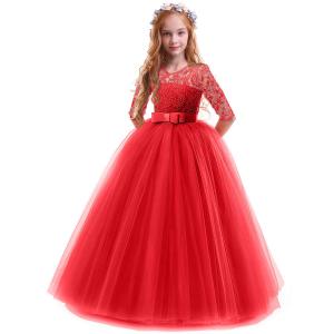 Girls Princess Dress Kids Formal Dress Ball Gown Pageant Wedding Party Dresses for Girls Red Size 120