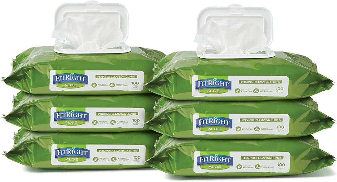FitRight Personal Cleansing Wipes with Aloe (8x10 inch) 600 Pieces Moisturizing Body Wipes for Adults Bathing and Incontinence Cleaning Scented Cloth Adult Wipes for Elderly Care
