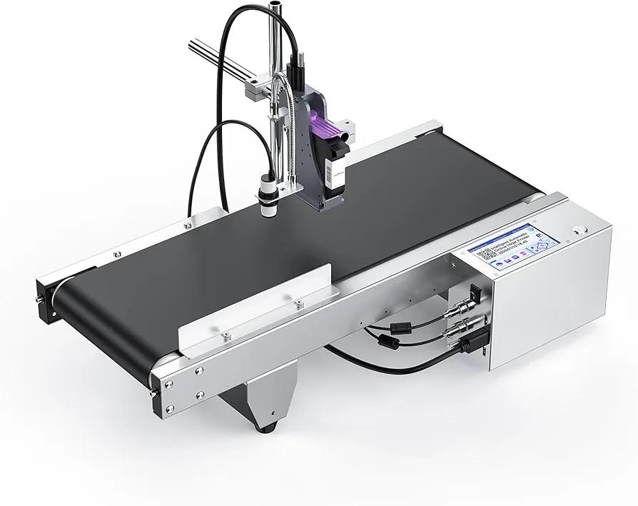 JS740 Inkjet Coding Machine with Mini Conveyor Belt, Automatic Online Inkjet Printer with 42ml Original Quick-Drying Ink, Industrial Batch Code Printer for Date/Barcode/QR Code/Number/Label