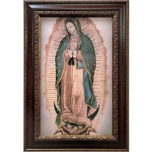 Moms Art Studio - Virgen de Guadalupe Wall Decor 37.5 X 26 Inches, Virgin Mary Print, Museum Look Art Frame, Artists Acrylic Coating, Wall Art for Home Decor (Small, Brown Gold)