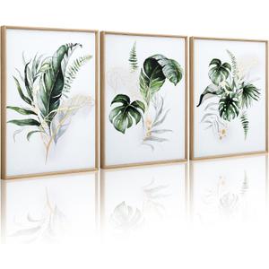 2 x ArtbyHannah Unframed 12x16 Inch Canvas Wall Art Prints, Set of 3 Botanical Wall Decor for Bathroom, Living Room, Office (Ideal as 12x16 Frame Insert)