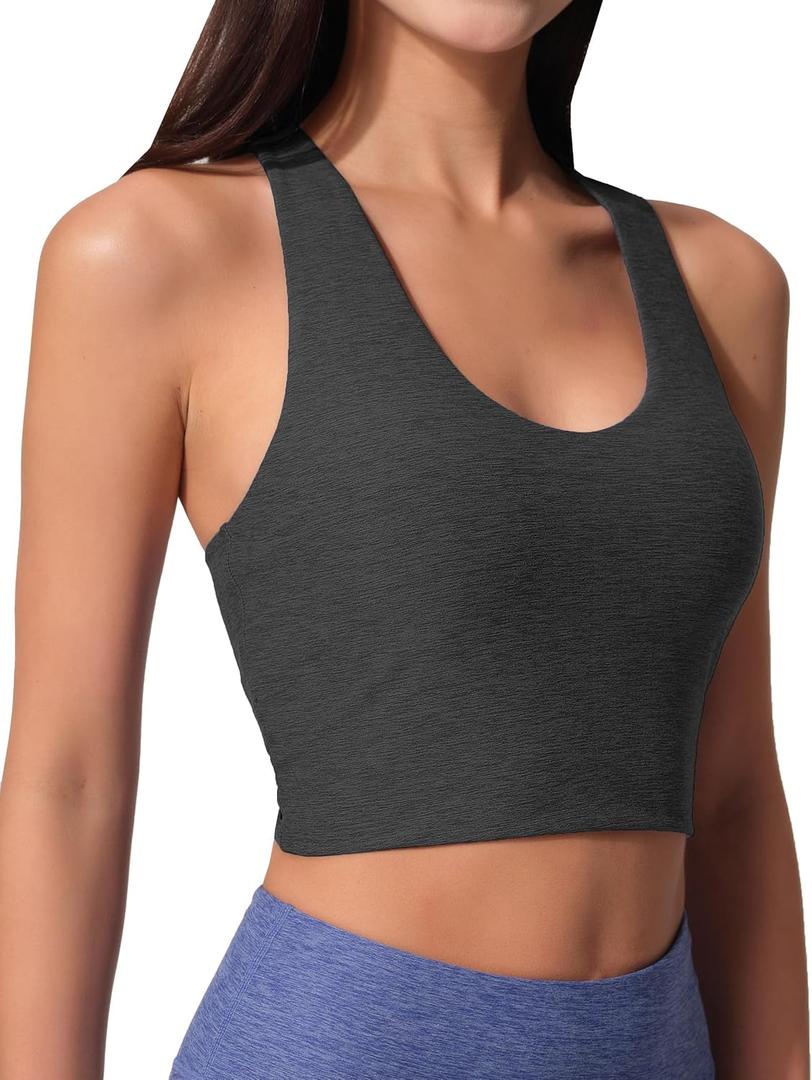 Womens Sleeveless Crop Tops Scoop Neck Racerback Sports Tank top Athletic Yoga Workout Tops Built in Shelf Bras Padded Size 8