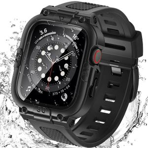 Goton 3 in 1 Waterproof Case with Band for Apple Watch with Built-in Tempered Glass Screen Protector 44mm, 360 Shockproof Bumper Face Cover with Band for Apple Watch SE 3/SE 2/SE, Series 6/5/4, 44mm