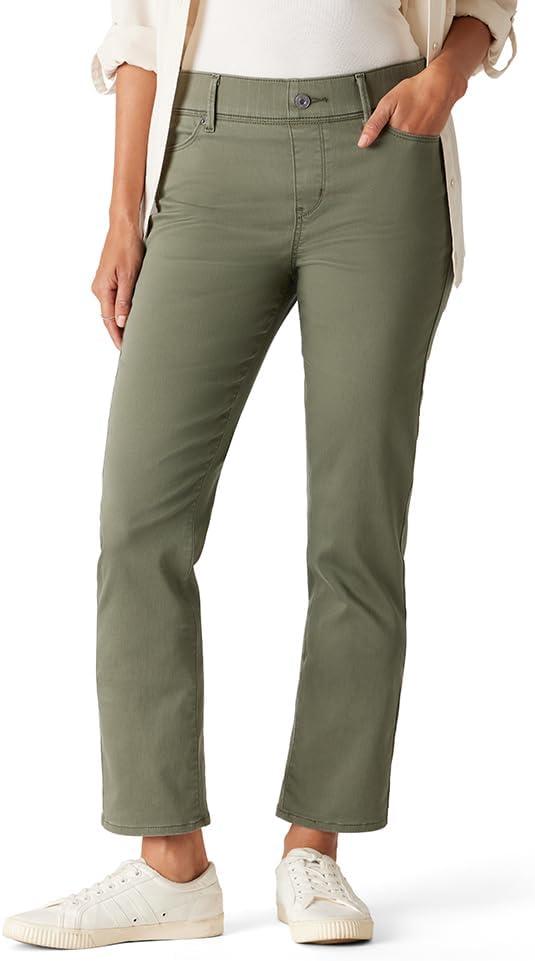 Levi Strauss Signature Women's Totally Shaping Ultimate Pull-On Ankle Straight Jean Mid-Rise Stretch Denim, Olive Night, 20 Plus Short