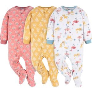 Gerber Baby Girls' Toddler Fleece Footed Pajamas 3-pack, 12 Months