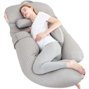Cooling Pregnancy Pillow, U-Shaped Maternity Pillow Full Body Support, Memory Foam Filling, Washable & Removable Ice Silk Cover(Cool-Grey, 54 Inch)