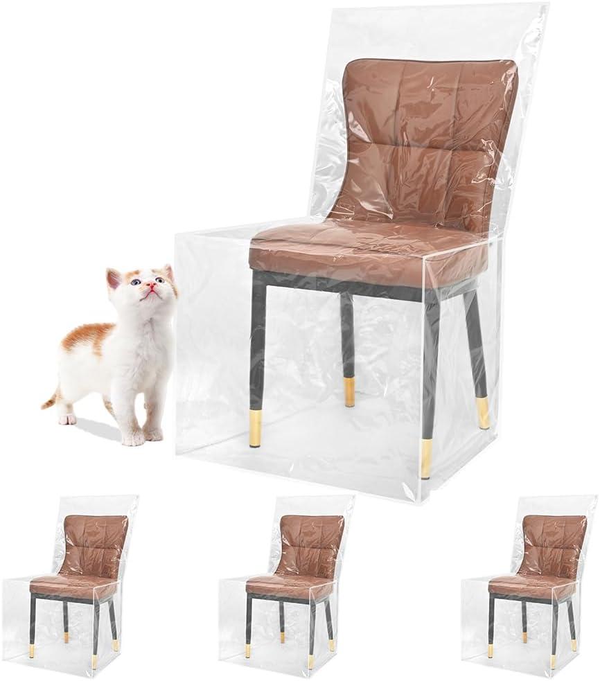 4 Packs Plastic Dining Room Chair Covers with Backrests, Thickened PVC Seat Protectors Anti Stain, Anti Cat Scratch, Waterproof Easy to Clean Slipcover