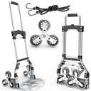 Stair Climbing Cart, 220 LBS Aluminum Stair Climber Dolly, Heavy Duty Folding Hand Truck Dolly with 6 Wheels, Telescoping Handle and Elastic Rope for Home, Moving, Groceries, Warehouse