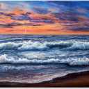 DesignQ Sunset Over The Blue Ocean II Nautical & Coastal Canvas Wall Art, 32x24