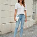 Blooming Jelly Women Summer Top Dressy Casual Blouse V Neck Puff Short Sleeve Trendy Tops Fashion Shirts Outfits 2024 (L)