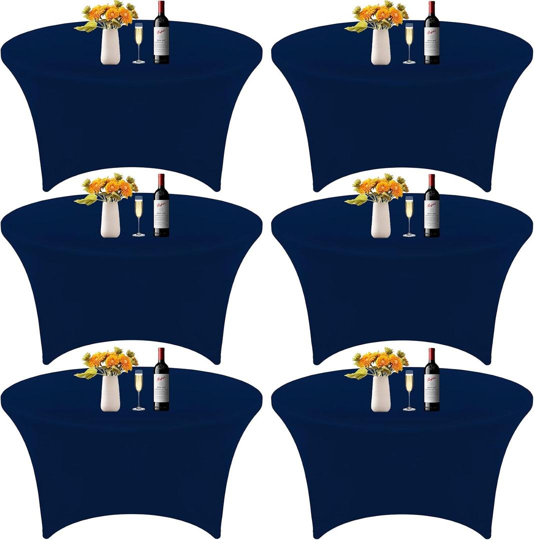 6Pcs 6FT Navy Blue Round Spandex Tablecloth 72 inch Stretchable Table Cover Tight Fit Stretch Tablecover Wrinkle Resistant Washable Table Cloth for Weddings Birthday Banquets Parties Festival